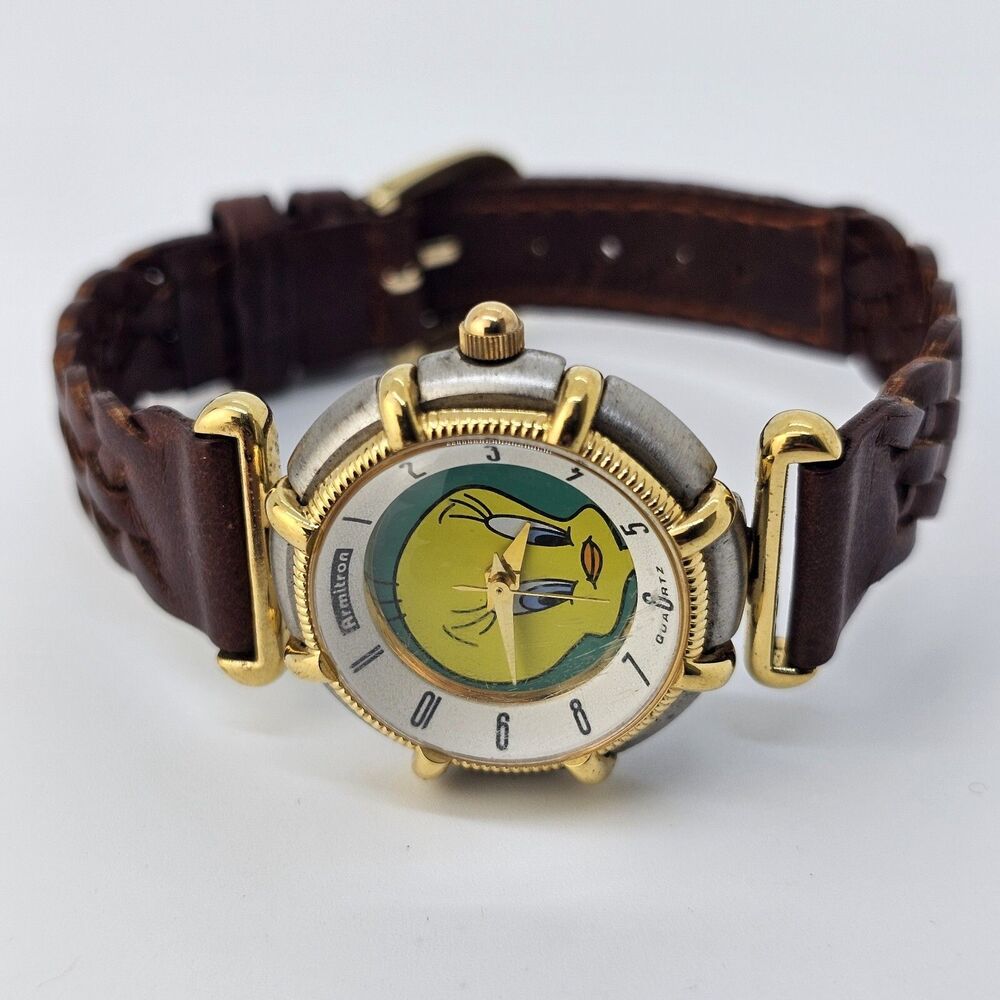 VTG Armitron Tweety‎ Bird Women Watch's 27MM New Brown Leather Bands New Battery